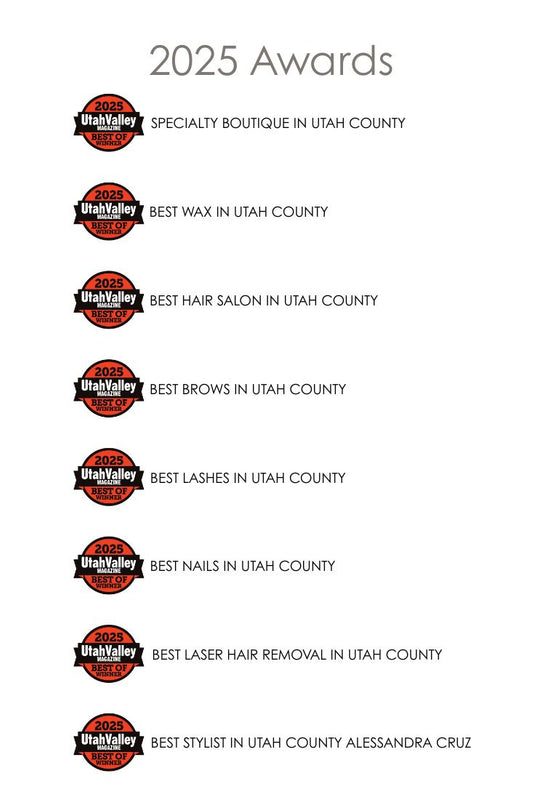 Amara Day Spa, Salon, and Boutique wins multiple 2025 Utah Valley Magazine Best of Utah County awards – recognized for Best Specialty Boutique, Best Brows, Best Wax, Best Lashes, Best Stylist Alessandra Cruz, Best Nails, Best Laser Hair Removal, and Best Hair Salon in Orem and Lehi, Utah.