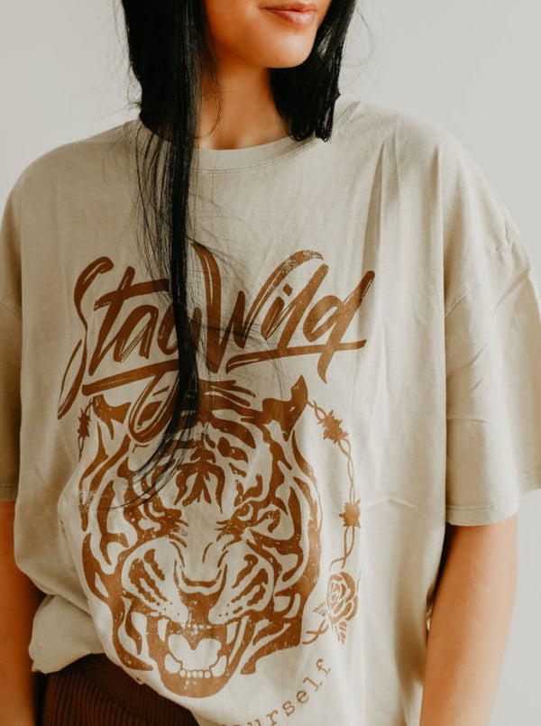 Stay Wild Premium Wash Oversized Graphic T-Shirt