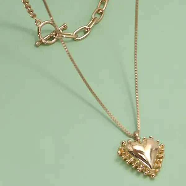 JOSSLYN Heart Pendant Toggle Double Layer Necklace