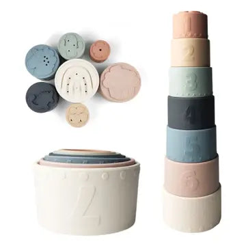 ali+oli Large Soft Silicone Stacking Cups Toy (7-pc) with Shapes