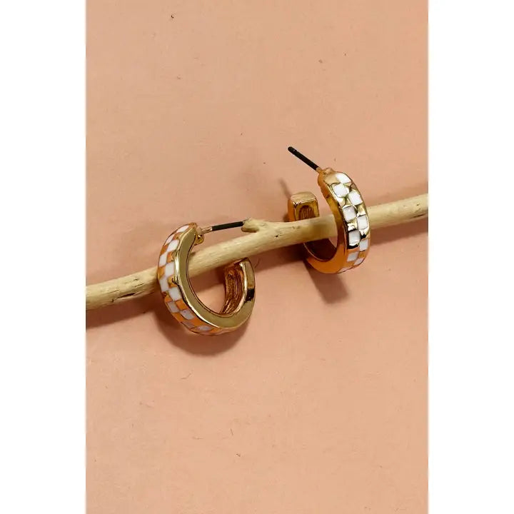 JOSSLYN Mini Checker Hoop Huggie Earrings