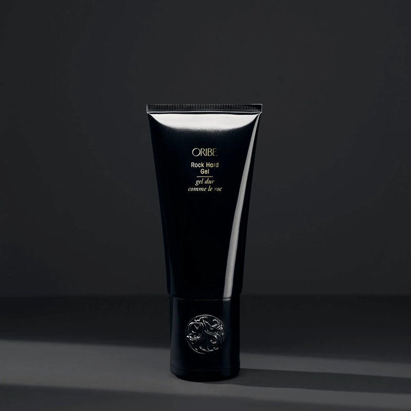 Oribe Rock Hard Gel in sleek black and gold tube — a high-hold styling gel that delivers sculpted definition, long-lasting control, and a glossy finish without flaking or crunch.