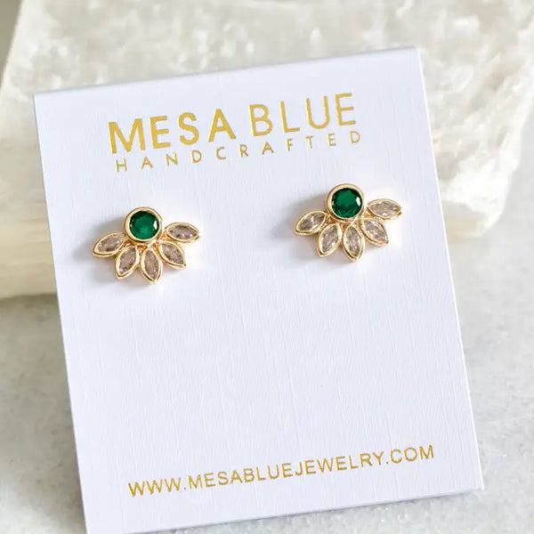 Mesa Blue Emerald Green Flower Stud Earrings