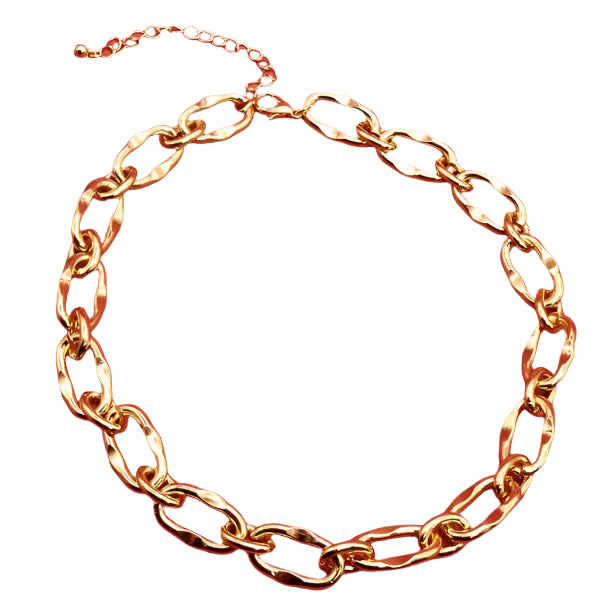 A gold plated Exquisite Hammered Link Handmade Chain Necklace – Artisan Crafted, Unique Textured Links for a Bold and Elegant Look. Trendy and fashionable. Makes for a wonderful gift for yourself or a friend. 