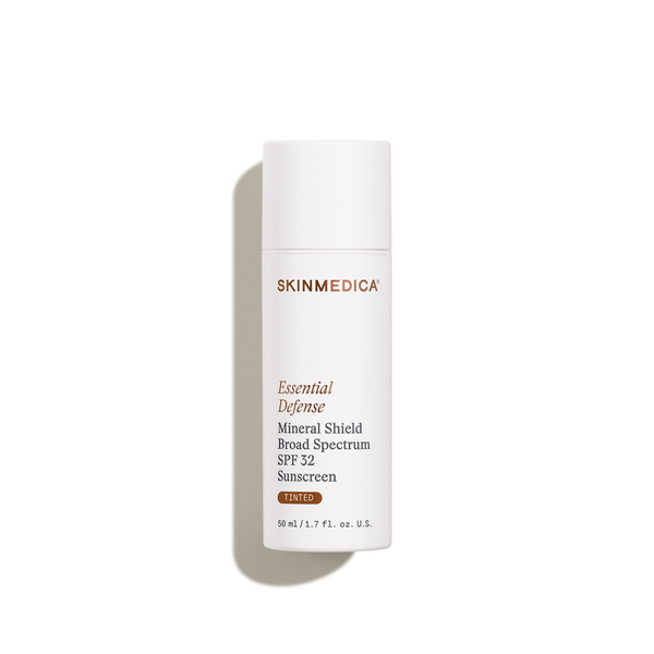 SkinMedica Essential Defense Tinted Mineral Sunscreen SPF 32 – lightweight broad spectrum sun protection with a natural tint for all skin tones.