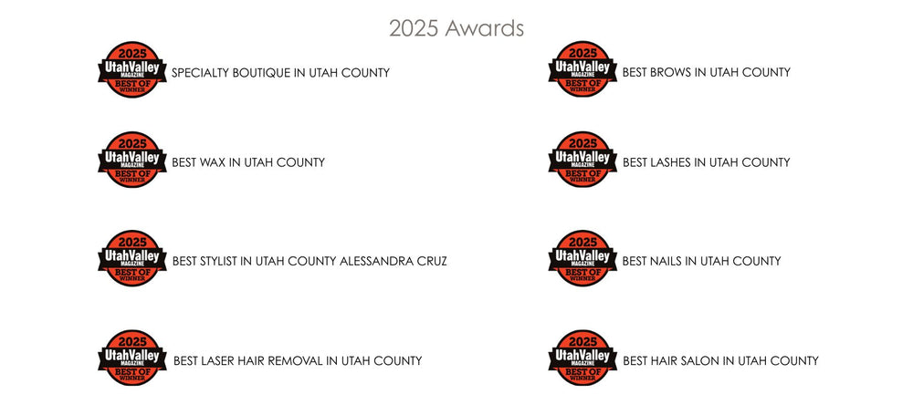 Amara Day Spa, Salon, and Boutique wins multiple 2025 Utah Valley Magazine Best of Utah County awards – recognized for Best Specialty Boutique, Best Brows, Best Wax, Best Lashes, Best Stylist Alessandra Cruz, Best Nails, Best Laser Hair Removal, and Best Hair Salon in Orem and Lehi, Utah.