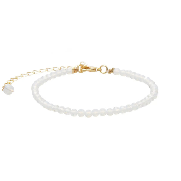 Lotus & Luna Intuition 3 mm healing bracelet – moonstone beads with gold accents on adjustable bracelet.