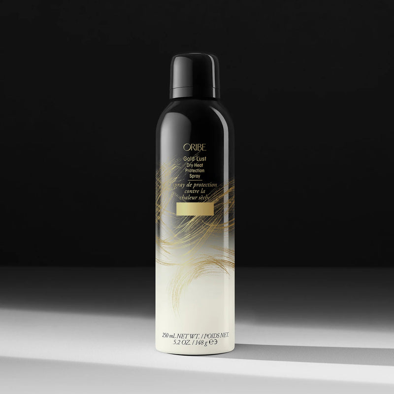 Oribe Gold Lust Dry Heat Protection Spray – lightweight invisible heat protectant for all hair types, shields from styling damage, adds shine and softness.