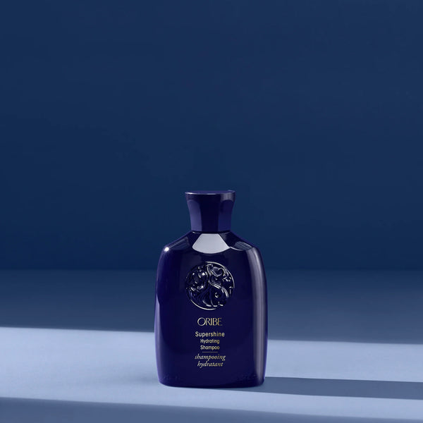 Oribe Supershine Hydrating Shampoo travel size for moisturizing and smoothing hair, sulfate-free luxury haircare for softness and shine.