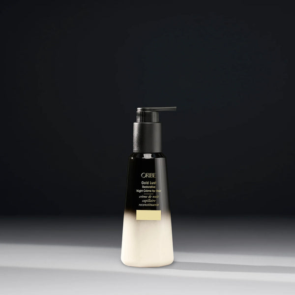 Oribe Gold Lust Restorative Night Crème for Hair – lightweight leave‑in overnight hair treatment with biomimetic lupine peptides, plant collagen, caffeine, niacinamide and eucalyptus oil for deep rejuvenation.