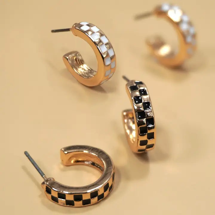 JOSSLYN Mini Checker Hoop Huggie Earrings