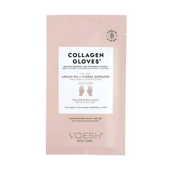 Voesh New York Collagen Gloves Argan Oil & Floral Extracts – vegan collagen hand masks with argan oil and floral botanical extracts for deep hydration and skin renewal.