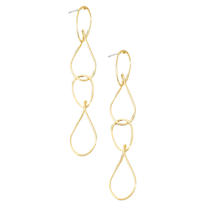 Warped Oval Link Chain Earrings - Trendy Statement Earrings for Modern Style. These are gold dipped earrings. Such a fun addition to any collection!