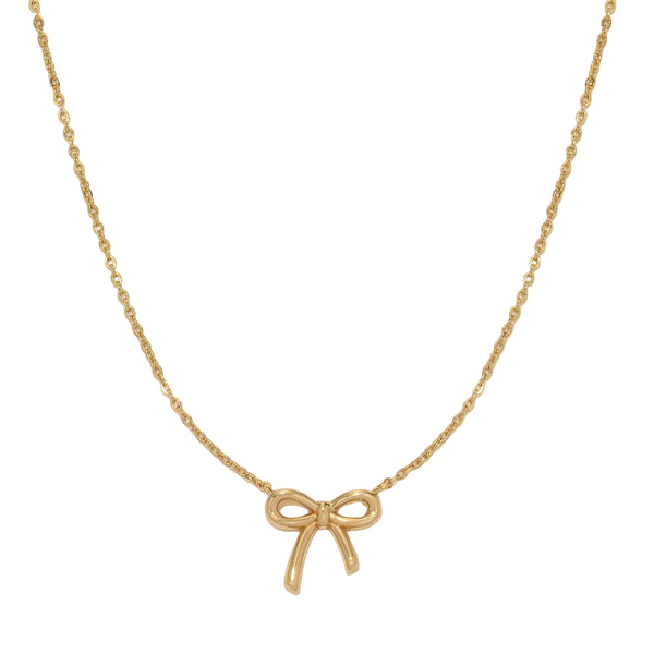 Made By Mary bow pendant necklace – delicate ribbon bow on gold vermeil plated sterling silver chain.