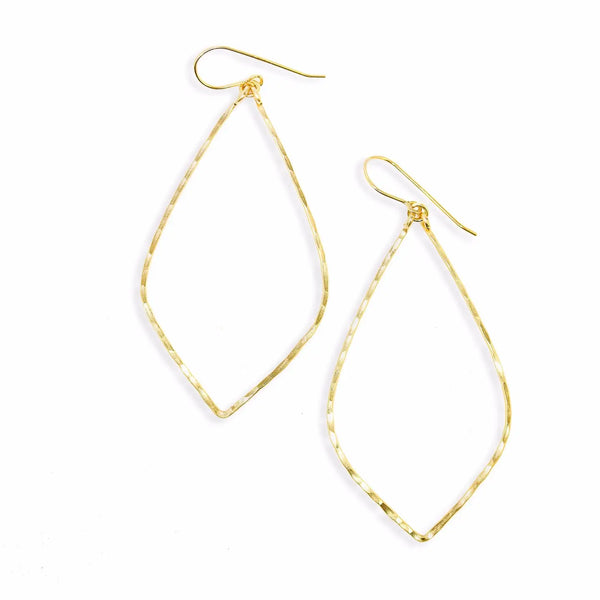 Handmade Amy Joy Lemon Earrings in gold filled – hammered marquise-shaped lightweight statement earrings with modern minimalist design, artisan jewelry.