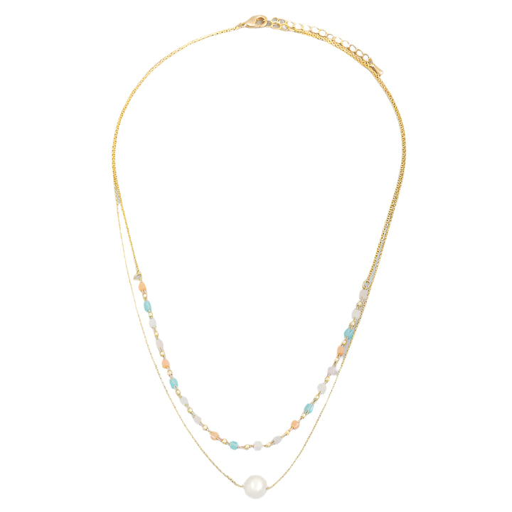 The Pastel Beaded Layered Pearl Ball Necklace – Elegant Multi-Layer Necklace with Soft Pastel Beads & Pearl Accents. Chic & Timeless Jewelry for Everyday Wear & Special Occasions. This necklace is a great gift idea, is a bright and happy beachy type feel. 