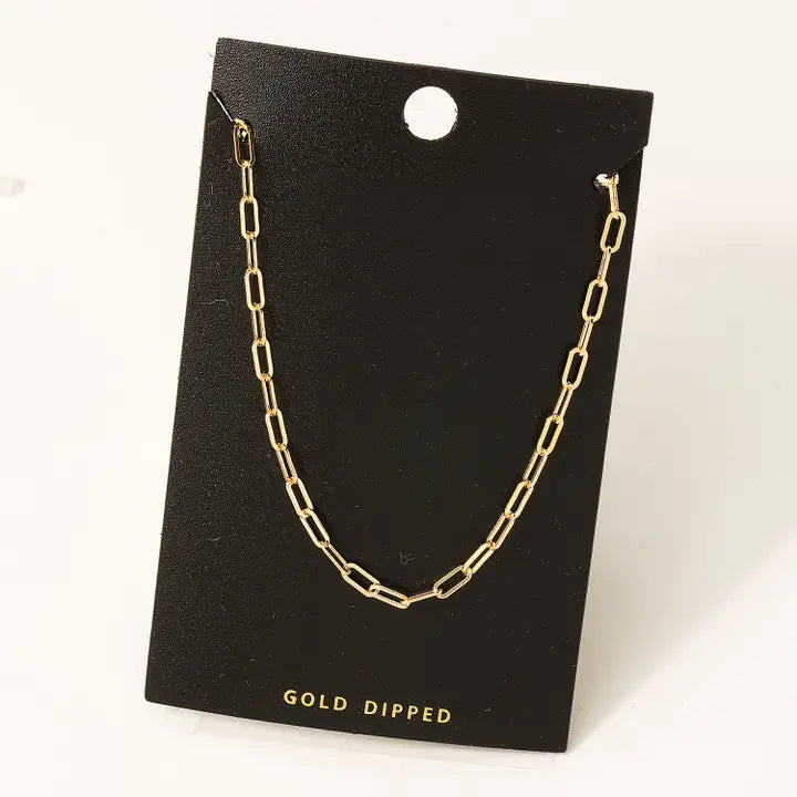 Gold-dipped classic rectangle link chain necklace, modern minimalist design, elegant and versatile jewelry. The perfect layering piece.
