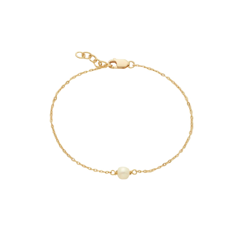 Made By Mary pearl bracelet – delicate freshwater pearl string bracelet with adjustable gold vermeil clasp, minimalist everyday jewelry.