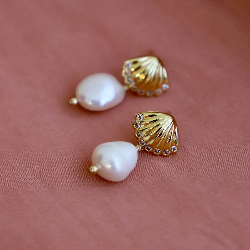 Katie Waltman Seaside Shell Pearl Studs