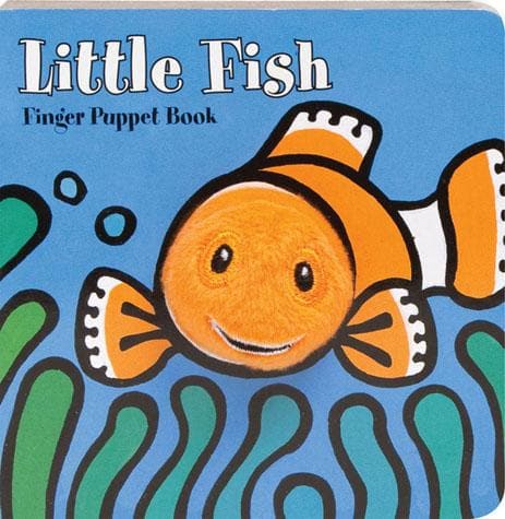 Little Fish Finger Puppet Book by Chronicle Books – small square board book with built-in plush orange fish finger puppet, ocean illustrations and interactive peek-through holes.
