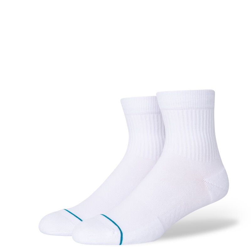 Stance Icon Quarter Socks 3 Pack in white – premium athletic crew socks with arch support and cushioned comfort.