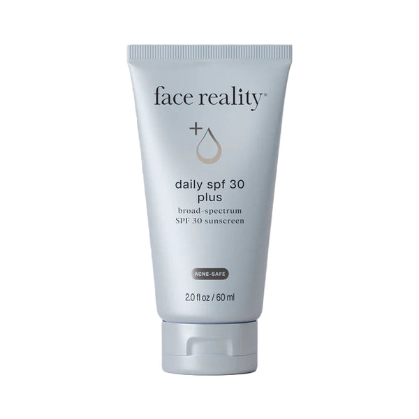 Face Reality Daily SPF 30 Plus lightweight broad-spectrum sunscreen for acne-prone skin.