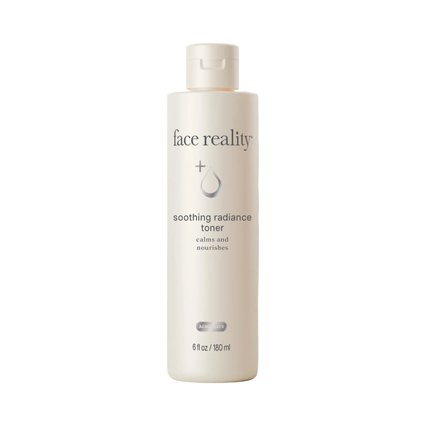 Face Reality Soothing Radiance Toner – alcohol-free, calming toner with licorice, centella, cucumber & green tea for redness-prone skin.