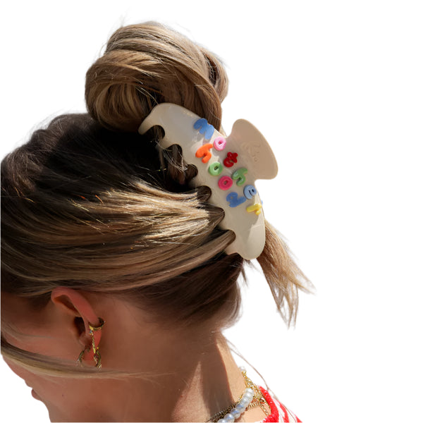 KAXI Motherhood Claw Clip – Durable Hair Accessory with Embossed Motherhood Text for Strong Hold and Stylish Everyday Wear. This comes in a Colorful & Cream color way.