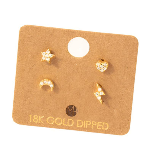 Mini Star Lightning Heart Moon Stud Earrings Set