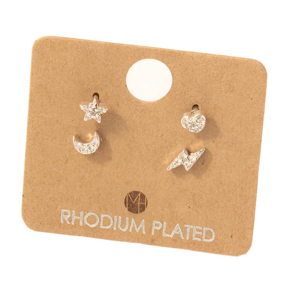Mini Star Lightning Heart Moon Stud Earrings Set