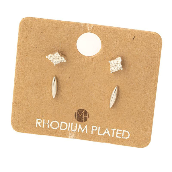 Mini Four Piece Rhinestone Stud Earrings