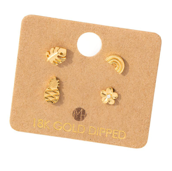 Mini Monstera Leaf Pineapple Stud Earrings Set