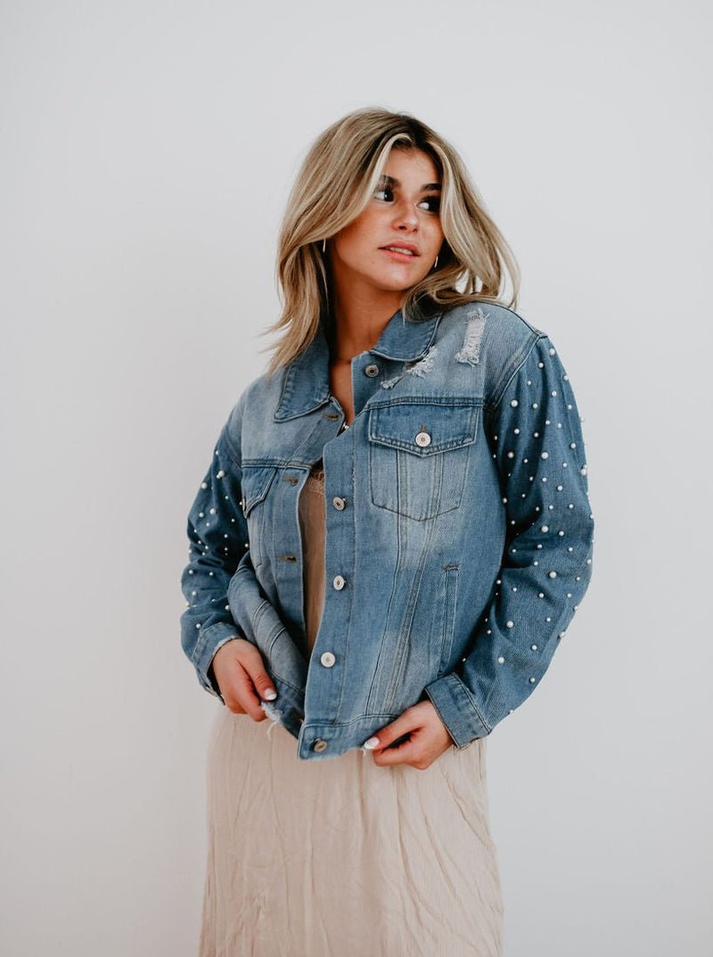 Pearl Beaded Denim Jacket