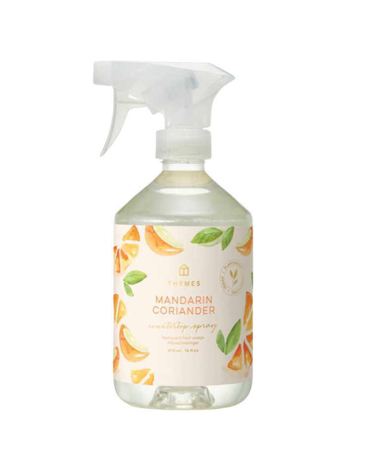 Thymes Mandarin Coriander countertop spray is a best seller and everyone's favorite scent! Cleans surfaces well, and has such a fresh, citrusy scent. Makes  a great gift. 
