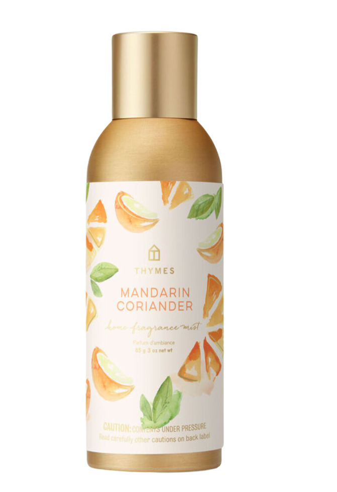 Thymes Mandarin Coriander Home Fragrance Mist, a revitalizing room spray that fills your space with the refreshing scent of citrus and herbs. Perfect for creating an uplifting, and revitalizing atmosphere, this home fragrance mist delivers a long-lasting aroma that energizes and refreshes any room. Ideal for daily use in your home or office.