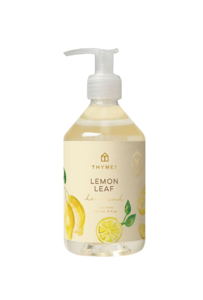 Thymes Lemon Leaf small hand wash bottle has a refreshing citrus fragrance, perfect for gentle and effective cleansing. Great gift option and looks great in a kitchen or bathroom.
