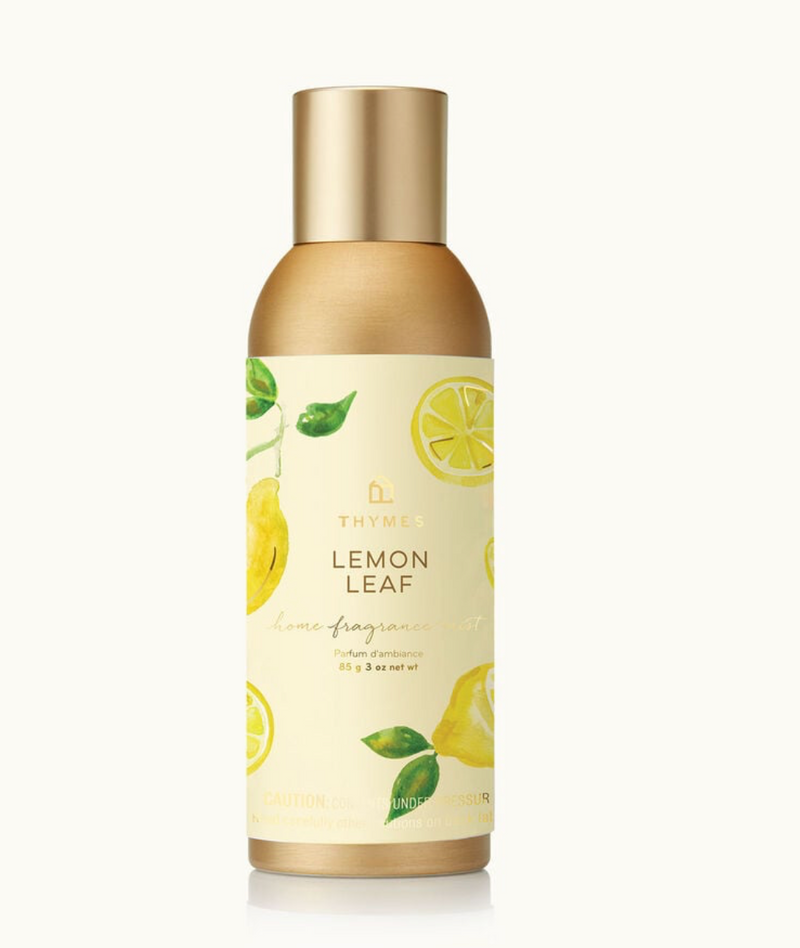 Thymes Lemon Leaf home fragrance mist with crisp lemon notes, perfect for creating a fresh and inviting atmosphere. Diffuses any area with a fresh scent. 