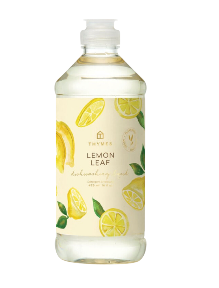 Thymes Lemon Leaf dishwashing liquid in a functional bottle, featuring a refreshing citrus aroma and gentle, effective cleaning for sparkling dishes.