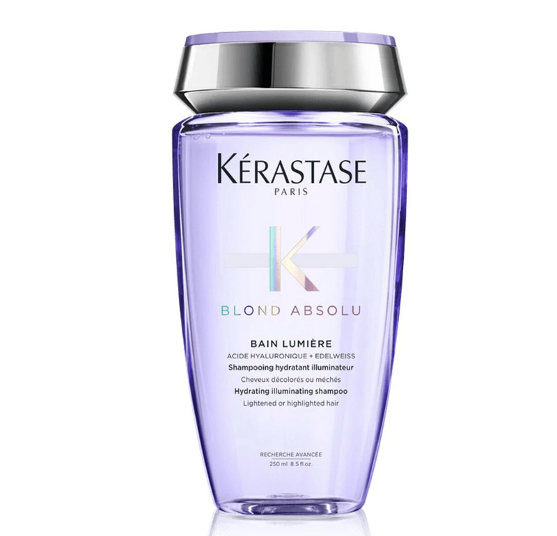 Bain Lumiere from Kerastase, is a translucent gel consistency shampoo formulated with hyaluronic acid to strengthen lightened or blonde hair while deeply cleansing and hydrating. Lightweight and nourishing shampoo for silky, refreshed blonde hair.