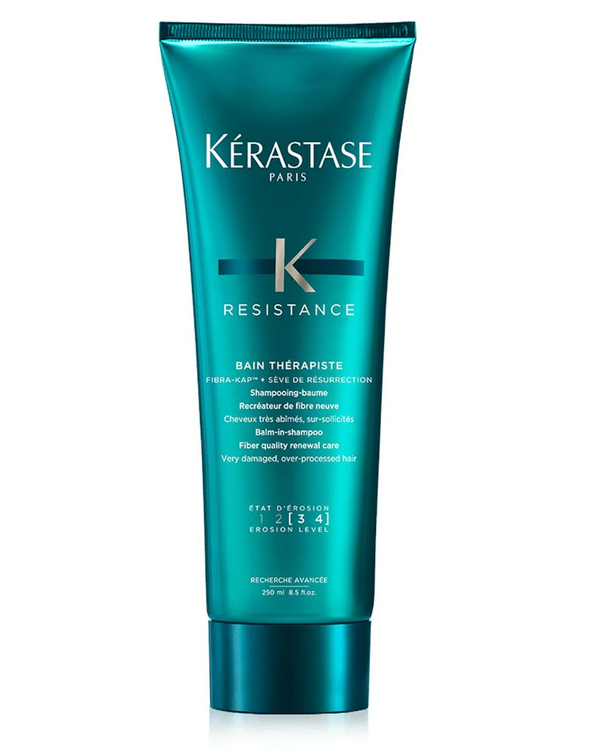 Transform damaged hair with Kerastase Bain Therapiste luxury shampoo. This shampoo will restore vitality and strength to hair, especially hair which is exposed to being over-processed or chemically changed. Some key ingredients to this repairing shampoo are Gluco Peptide which helps strengthen the existing hair follicle and stimulates healthy growth; Wheat Protein Derivative helps with elasticity and smoothness; Native Plant Cells this ensures deep hydration to the hair. 