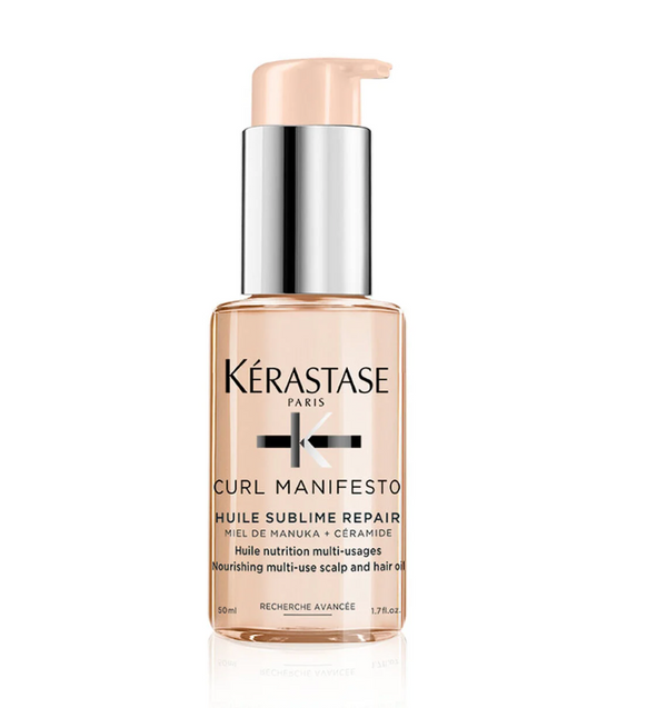 Kérastase Huile Sublime hair oil for deep nourishment and curl definition. It helps repair the curls and enhances natural shine and curl.