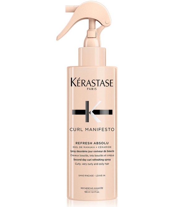 This curl spray reactivates moisture and holds the curl, Curl refreshing spray by Kérastase for revitalizing and enhancing natural curls.