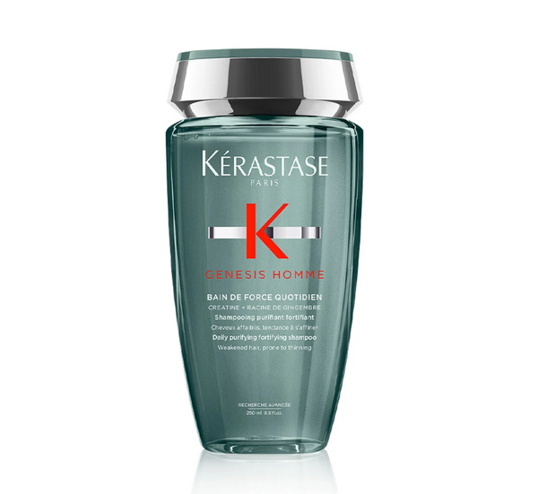 Kérastase Homme Shampoo - Bain De Force Formula for Hair Resilience and Anti-Breakage. Deep cleansing shampoo for strengthening for men. Ideal for weakened hair that is prone to thinning.