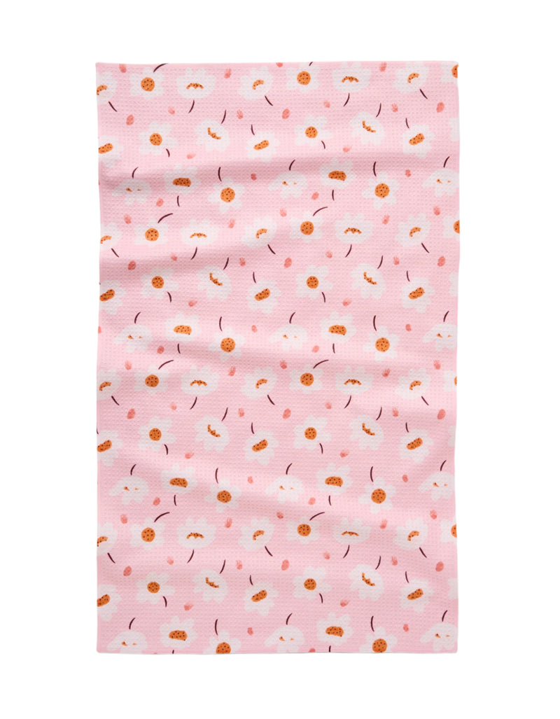 Geometry Kitchen tea towel in Blush Meadows – premium microfiber waffle‑weave towel featuring soft blush pink meadow-inspired abstract floral pattern, quick‑dry and ultra‑absorbent.