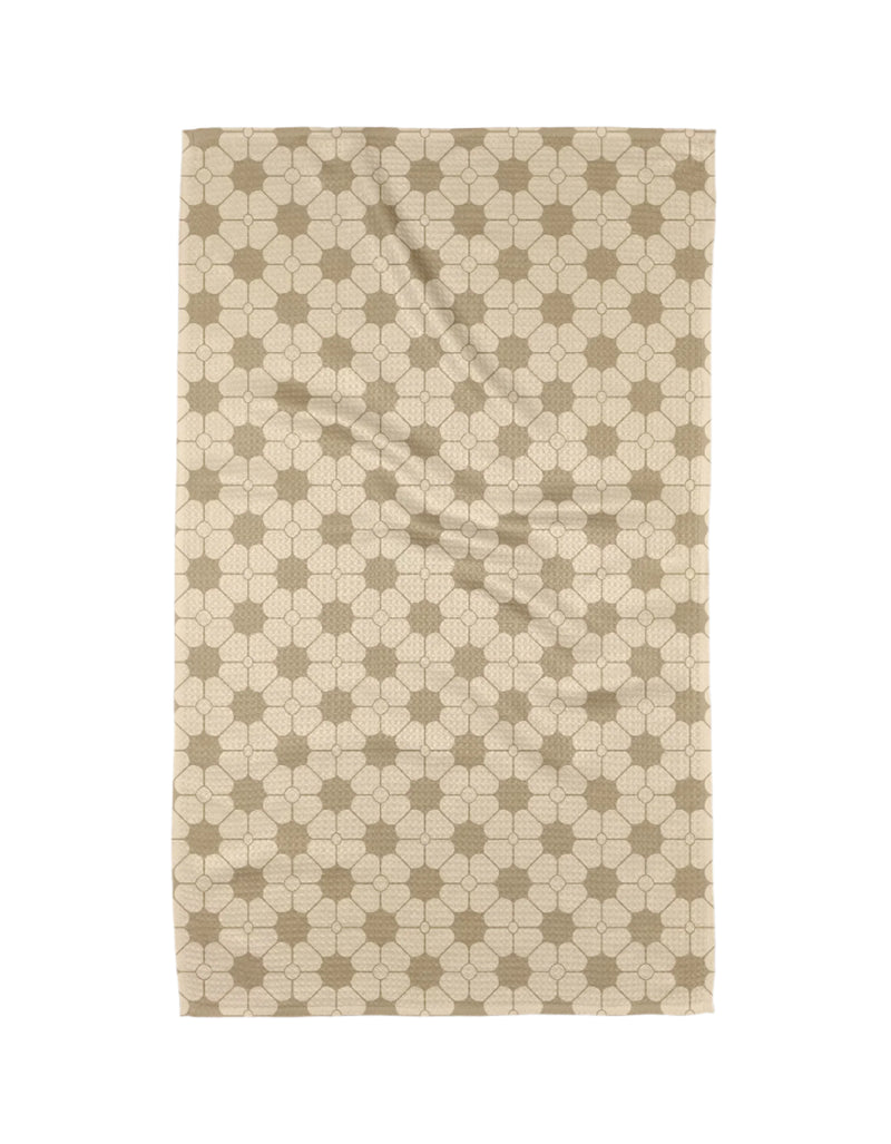 Geometry Kitchen tea towel in Floral Tile pattern – super absorbent, quick-drying microfiber towel with vintage-inspired floral tile design.