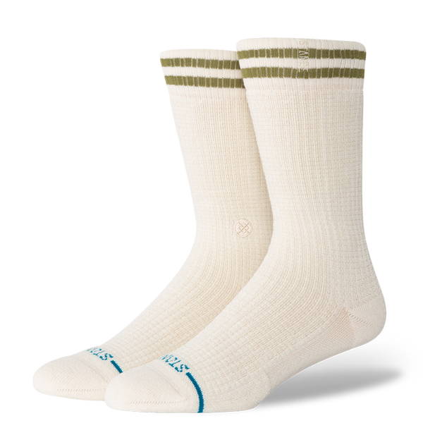 Stance Butter Blend Crew Socks in Ivory with green double stripe design – ultra-soft, breathable, and premium everyday socks for men and women.