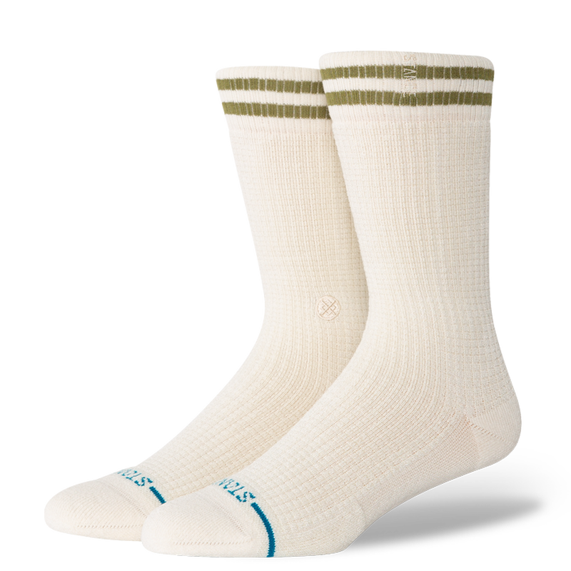 Stance Butter Blend Crew Socks in Ivory with green double stripe design – ultra-soft, breathable, and premium everyday socks for men and women.