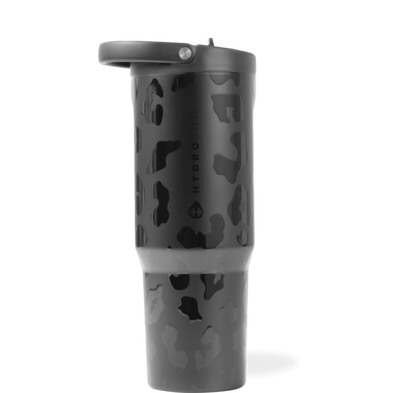 32oz HydroJug Sport water bottle in Black Leopard – perfect for workouts, outdoor adventures, and daily hydration. Sleek design for athletes and those on the go with active lifestyles. Leak proof and insulated. 
