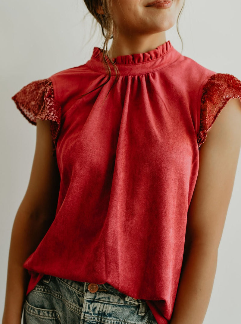 The Tracy True Pink Suede Top