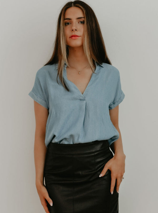 Amy Collared Chambray Top